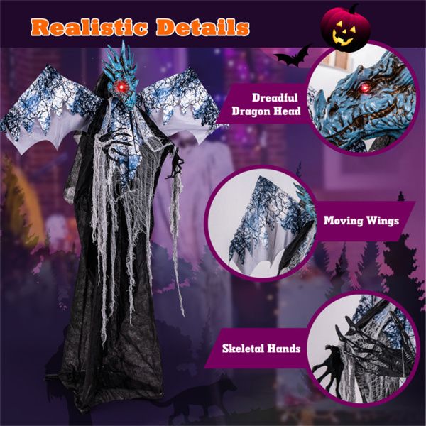 6ft Sound - Activated Halloween Animatronic Dragon Ghost – Roaring Sound, Posable Wings and Light - Up Eyes - Monsta Online