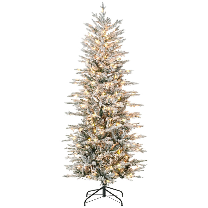 6FT Snow Flocked Pre - Lit Artificial Christmas Tree — 250 Warm Yellow Lights, 636 Tips, Auto - Open, Full - Monsta Online