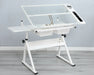 Sleek White Tempered Glass Drafting Table with Adjustable Features and Chair - Monsta Online