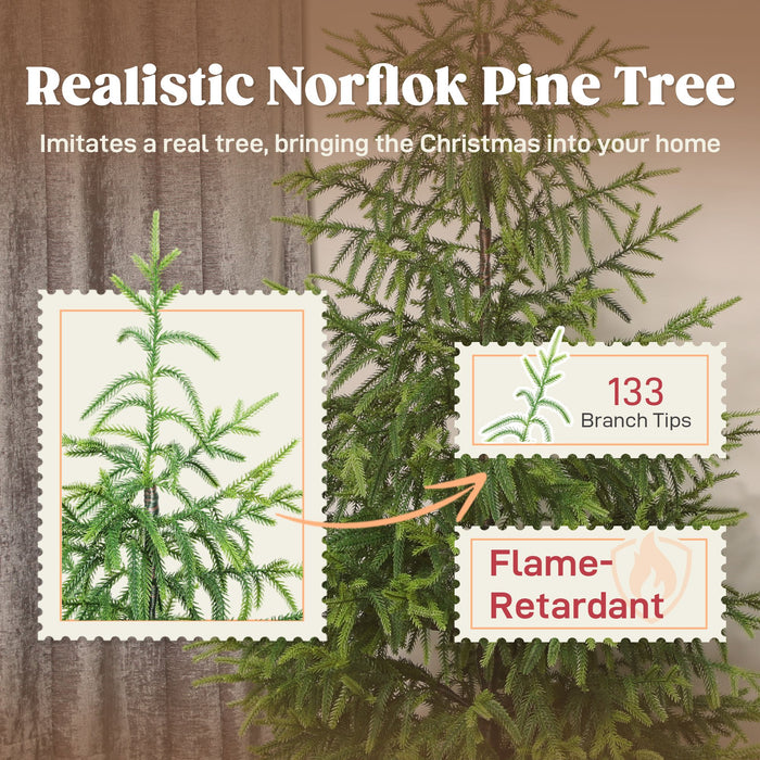 Set of 2 - 4FT Norfolk Pine Artificial Christmas Trees — 133 Molded Tips, Unlit, Tabletop, Pot Base - Monsta Online