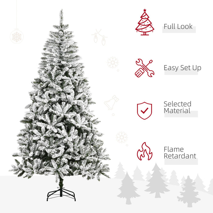 7.5FT Snow Flocked Artificial Christmas Tree — 1300 Tips, Unlit, Auto - Open Hinged, Green White, Steel Base - Monsta Online