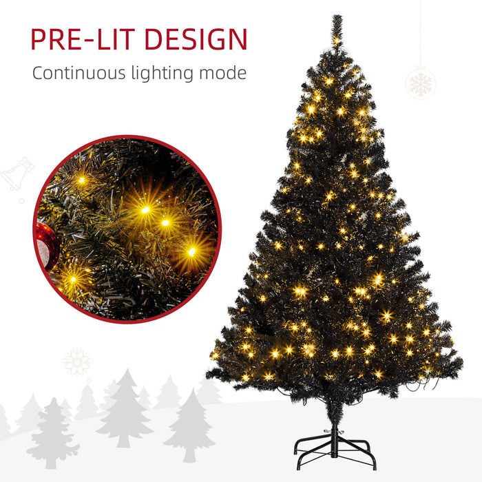6FT Black Flocked Pre - Lit Artificial Christmas Tree — 250 Warm White LEDs, 1000 Tips, Hinged, Metal Base - Monsta Online