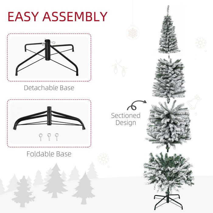 7.5FT Snow Flocked Pencil Artificial Christmas Tree — 738 Tips, Unlit, Slim Space - Saving, Metal Base - Monsta Online