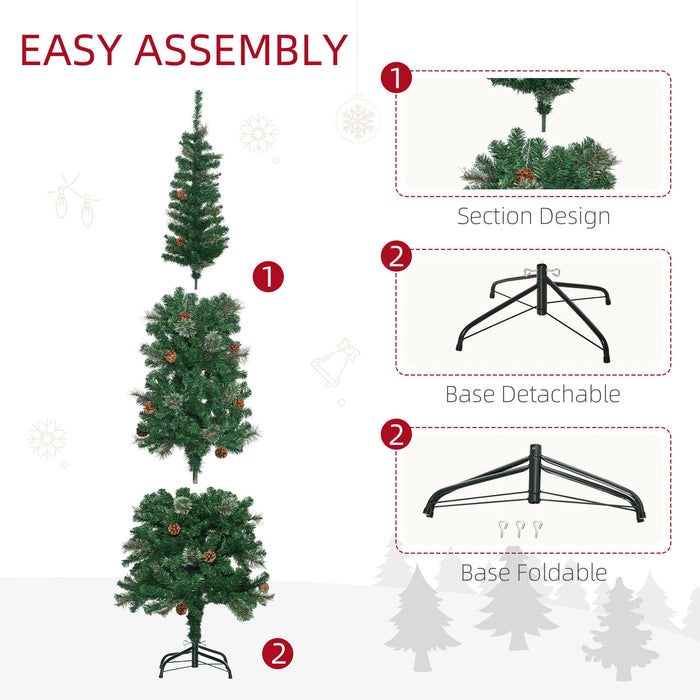 6.5FT Pencil Artificial Christmas Tree — 556 Tips with Pine Cones, Pine Needles, Unlit, Metal Base - Monsta Online