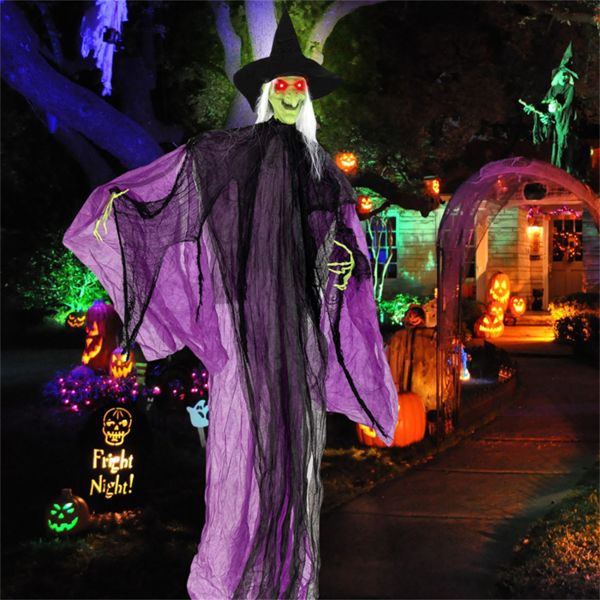 7.2ft Animatronic Halloween Witch – Sound Activated with Glowing Eyes, Eerie Arm Movements and Creepy Sounds - Monsta Online