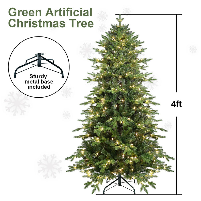 4FT Pre - Lit Artificial Christmas Tree — 919 PE/PVC Tips, 150 UL Incandescent Lights, Foldable Base - Monsta Online