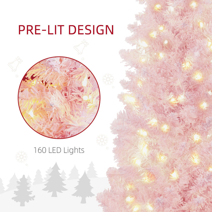 5FT Pink Snow Flocked Pencil Pre - Lit Artificial Christmas Tree — 160 Warm White LEDs, 294 Tips, Space - Saving - Monsta Online