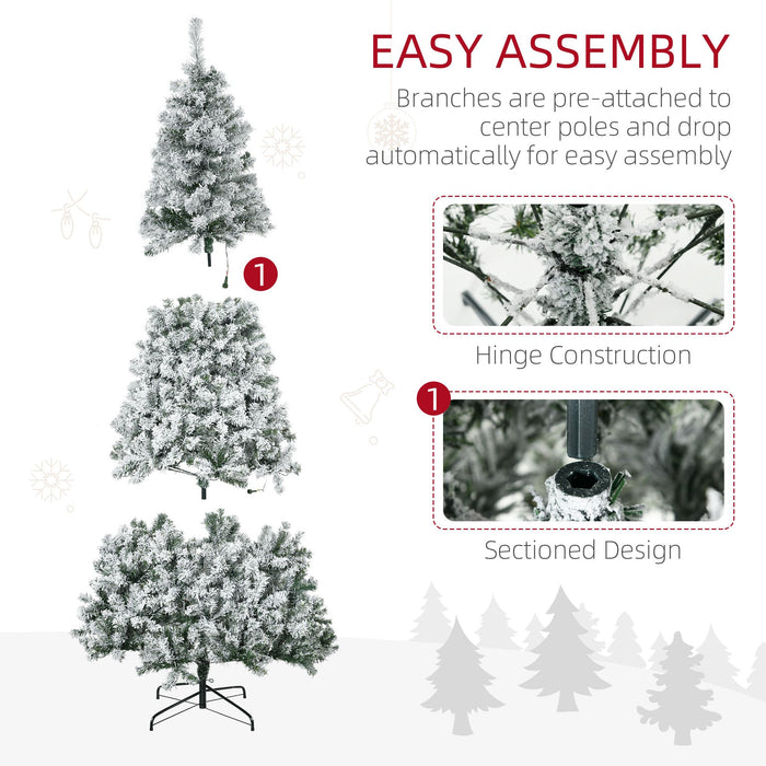 7.5FT Snow Flocked Pre - Lit Artificial Christmas Tree — 500 Warm White LEDs, 1188 Tips, Auto - Open Hinged, Steel Base - Monsta Online