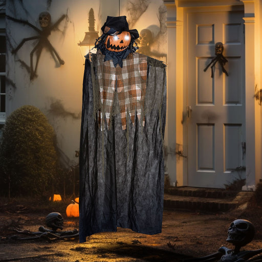 6ft Halloween Animatronic Hanging Pumpkin Ghost – Sound Activated Prop with Glowing Eyes and Creepy Talking Sounds - Monsta Online