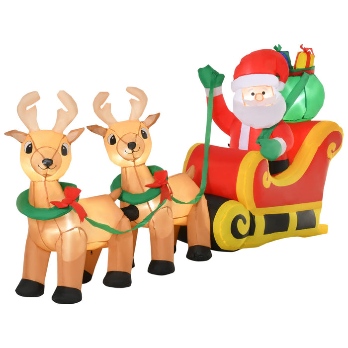 8FT Prelit Inflatable Santa Claus with Sleigh and Reindeer with LED Lights - Outdoor Christmas Decoration - Monsta Online