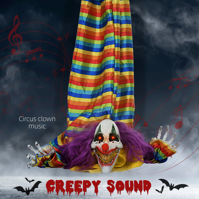 3.7ft Sound Activated Hanging Clown Corpse – Halloween Animatronic with Red Glowing Eyes, Circus Music and Waving Arms - Monsta Online