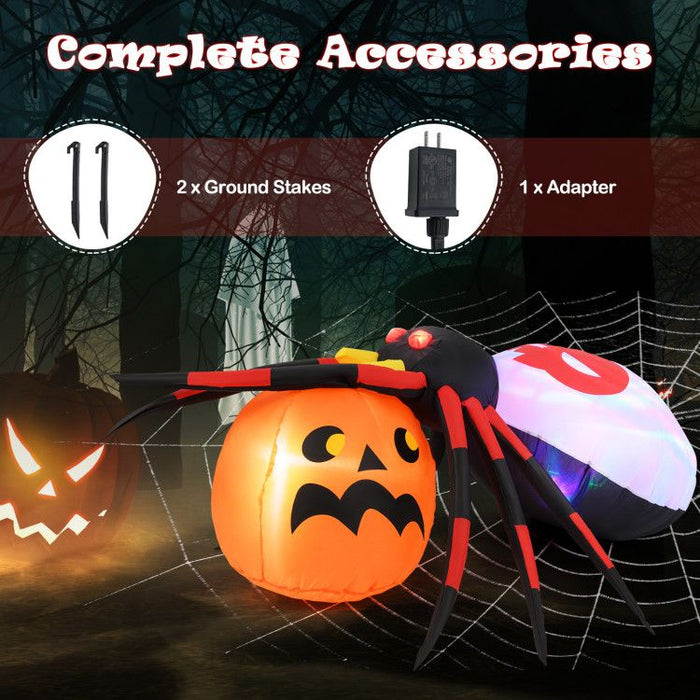 4.9ft Inflatable Halloween Spider with Pumpkin and Rotating LED Lights - Monsta Online