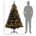 6FT Black Flocked Pre - Lit Artificial Christmas Tree — 250 Warm White LEDs, 1000 Tips, Hinged, Metal Base - Monsta Online