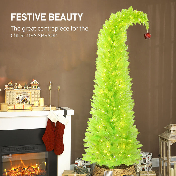 7FT Pre - Lit Whimsical Bent Top Pencil Christmas Tree — 628 Tips, 250 Warm White LED Lights, Metal Base - Monsta Online