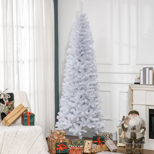 7FT White Pencil Artificial Christmas Tree — 818 Tips, Unlit, Auto - Open, Space - Saving, Steel Base - Monsta Online