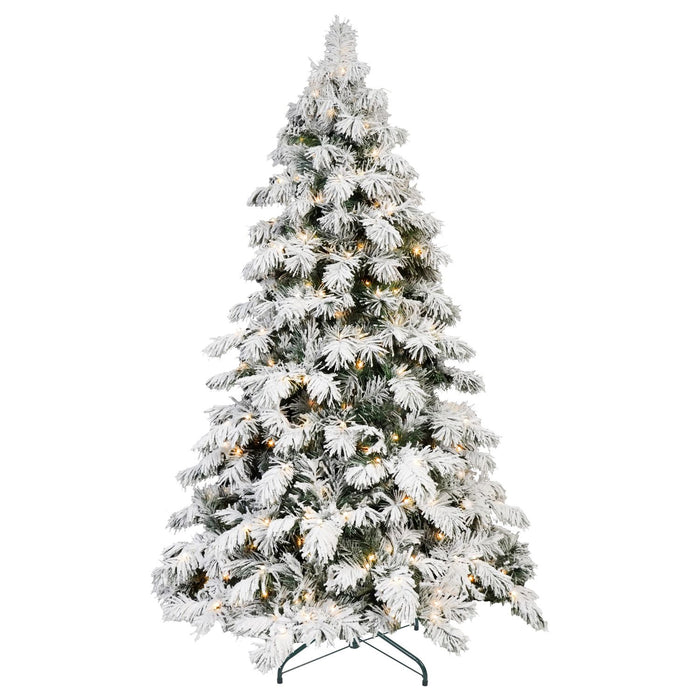 8FT Pre - Lit Flocked Artificial Christmas Tree — 470 Warm LED, Memory Wire, 1242 Tips, Metal Stand - Monsta Online