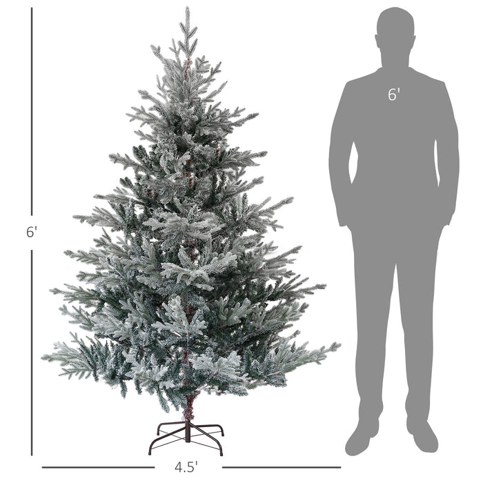 6FT Flocked Nordic Pine Artificial Christmas Tree — 795 Snow Tips, Unlit, Auto - Open, Steel Base - Monsta Online