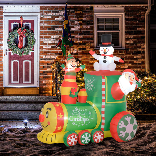 6FT Prelit Inflatable Christmas Train with Santa, Snowman & Gingerbread Man - Outdoor Decoration - Monsta Online