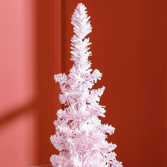 5FT Pink Snow Flocked Pencil Pre - Lit Artificial Christmas Tree — 160 Warm White LEDs, 294 Tips, Space - Saving - Monsta Online