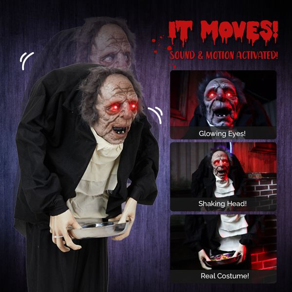 5ft Animatronic Halloween Male Servant – Motion and Sound Activated with Glowing Eyes, Creepy Laughs and Shaking Head - Monsta Online