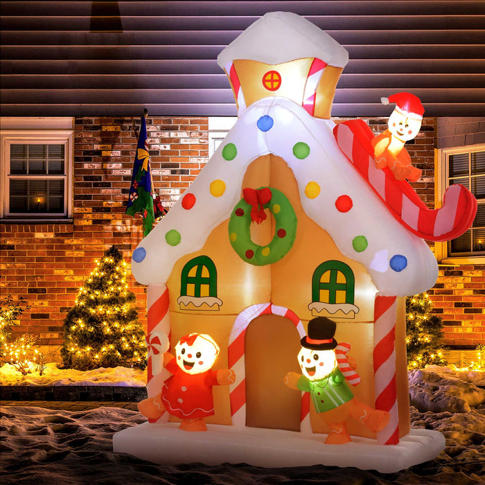 7FT Prelit Inflatable Gingerbread House with Happy Gingerbread Family and LED Lights - Outdoor Christmas Decoration - Monsta Online