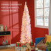 7FT Pre - Lit Pink Pencil Artificial Christmas Tree — 210 Warm White LED Lights, 499 Tips, Slim, Steel Base - Monsta Online