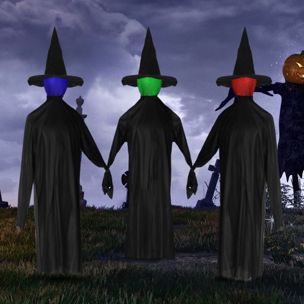 5.2ft Sound Activated Halloween Animatronic Black Witch – with Color - Changing LED Head and Creepy Sounds - Monsta Online