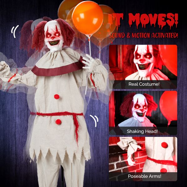 5.7ft Sound - Activated Halloween Animatronic Clown with Balloon – Creepy Talking with Red Eyes and Shaking Head - Monsta Online