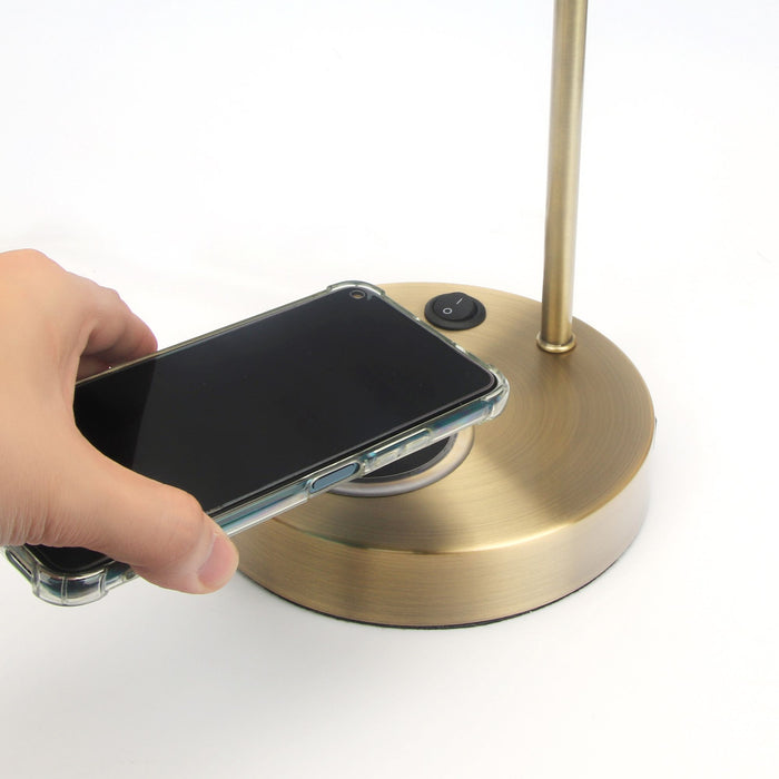 Vintage 16" Brass Table Lamp with Built In Wireless Charger - Monsta Online