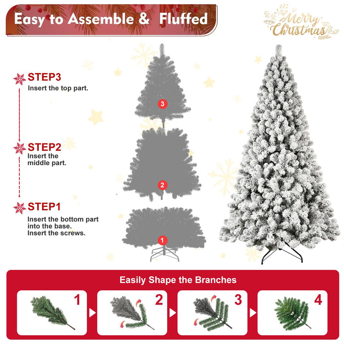 9FT Pre - Lit Flocked Artificial Christmas Tree — Premium PVC Tips, 650 Lights, Hinged - Monsta Online