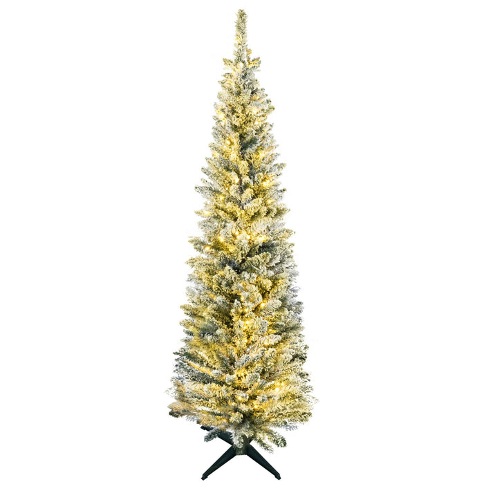 6FT Pencil Pre - Lit Artificial Christmas Tree — 170 Warm White LEDs, 390 Tips, Slim, Green - Monsta Online