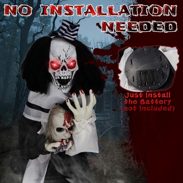 2.4ft Halloween Animatronic Clown – Sound - Activated Jumping with Creepy Sounds and Glowing Eyes - Monsta Online