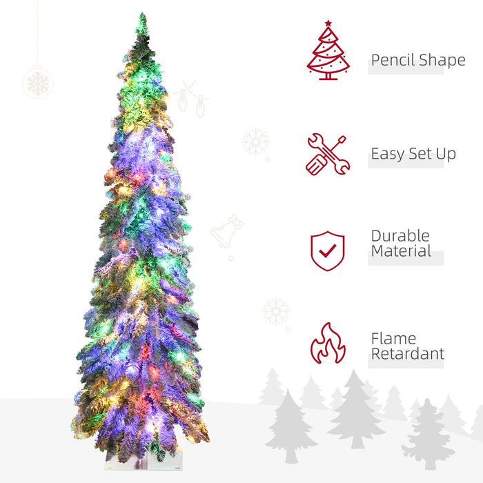 5FT Pre - Lit Snow Flocked Pencil Christmas Tree — 150 LED Lights, 334 Tips, Slim Space - Saving, Steel Base - Monsta Online