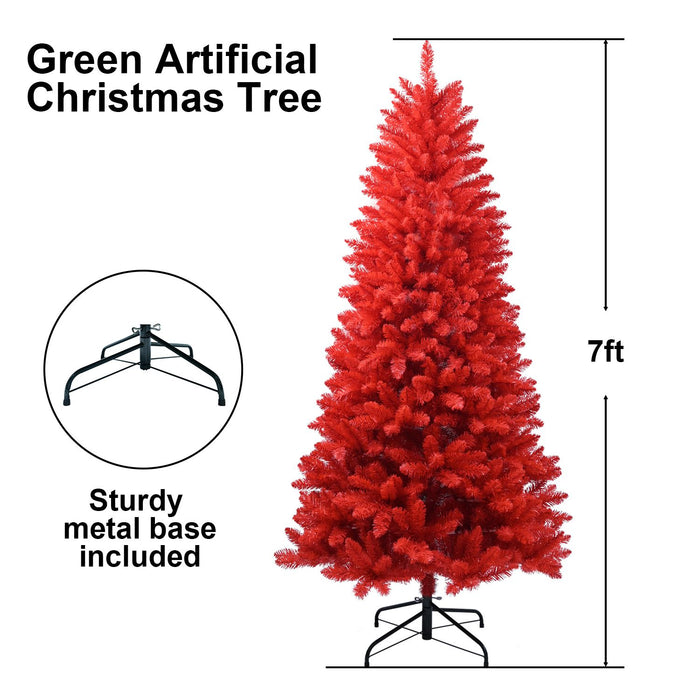 7FT Unlit Red Artificial Christmas Tree — 1066 Tips, Full Realistic, Metal Stand - Monsta Online