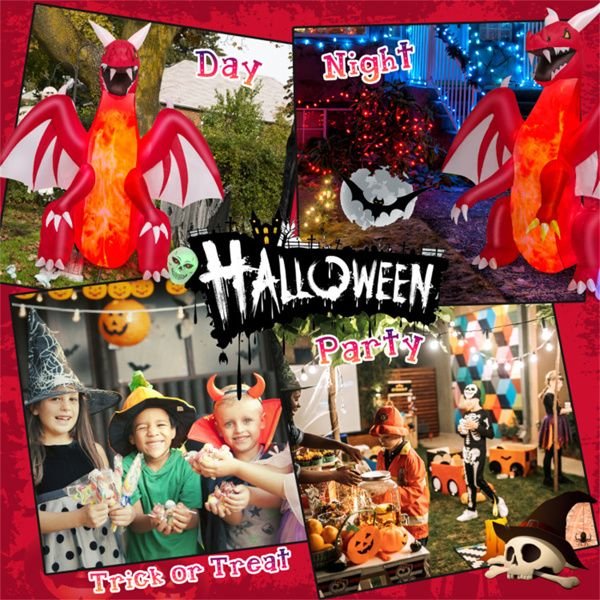 8FT Halloween Inflatable Dragon with Flame Effect and LED Lights - Monsta Online