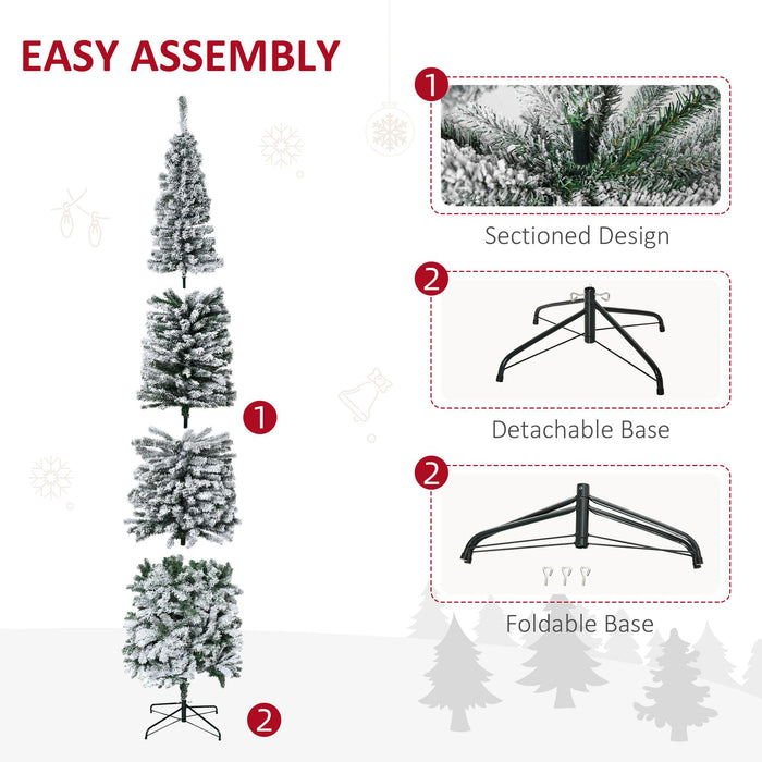 9FT Snow Flocked Slim Pencil Artificial Christmas Tree — 1014 Tips, Unlit, Hinged, Foldable Steel Base - Monsta Online