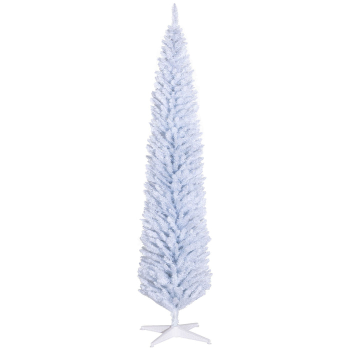 8FT White Pencil Artificial Christmas Tree — 618 Tips, Slim Space - Saving, Plastic Stand, Unlit - Monsta Online