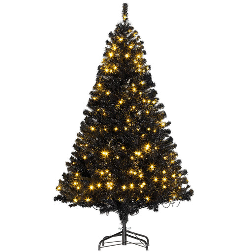 6FT Black Flocked Pre - Lit Artificial Christmas Tree — 250 Warm White LEDs, 1000 Tips, Hinged, Metal Base - Monsta Online