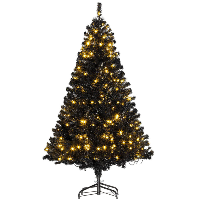 6FT Black Flocked Pre - Lit Artificial Christmas Tree — 250 Warm White LEDs, 1000 Tips, Hinged, Metal Base - Monsta Online