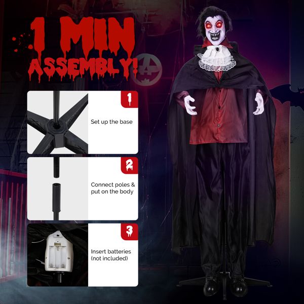 5.7ft Animatronic Halloween Vampire – Motion and Sound Activated Prop with Light - Up Eyes and Swaying Body - Monsta Online