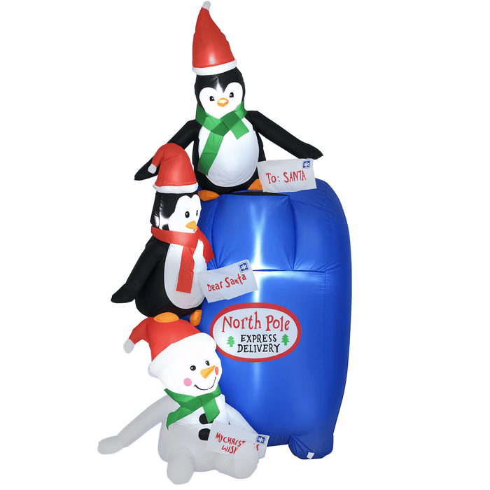 6FT Prelit Inflatable North Pole Mailbox with Penguins & Snowman and LED Lights - Outdoor Christmas Decoration - Monsta Online