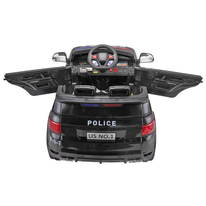 Black 12V Police Ride - On Car for Kids - Remote Control, Siren, Music & Suspension Features - Monsta Online