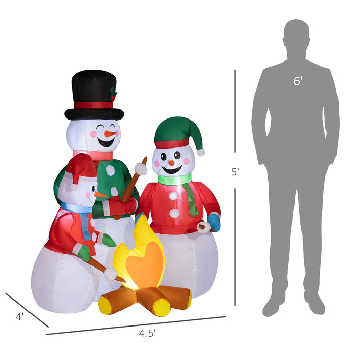 5FT Prelit Inflatable Snowman Family Roasting Marshmallows with LED Lights - Outdoor Christmas Decoration - Monsta Online