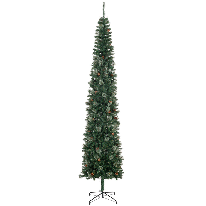 9.5FT Pencil Artificial Christmas Tree — 1132 Tips with Pine Cones, Pine Needles, Unlit, Metal Base - Monsta Online