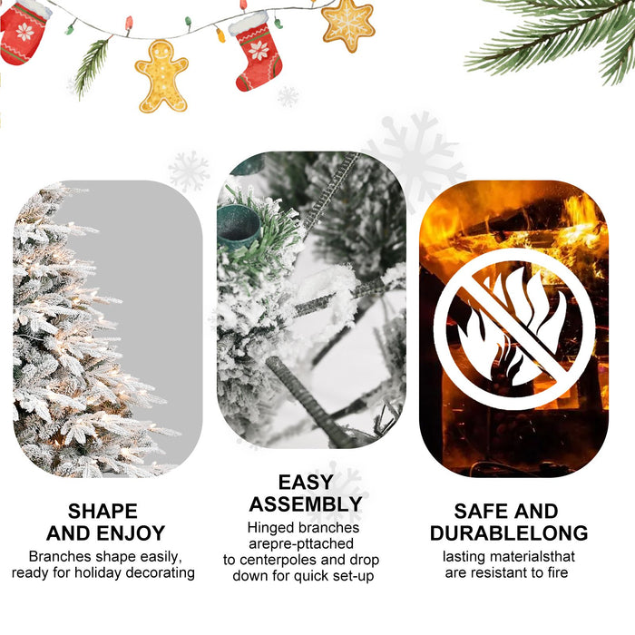 5FT Pre - Lit Flocked Artificial Christmas Tree — 1528 PE/PVC Tips, 300 Lights, Foldable Base - Monsta Online