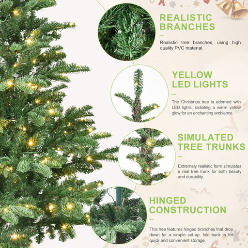 7FT Pre - Lit Artificial Christmas Tree — 400 Warm LED, Wooden Base, 941 Tips, PE+PVC, Rustic Style - Monsta Online