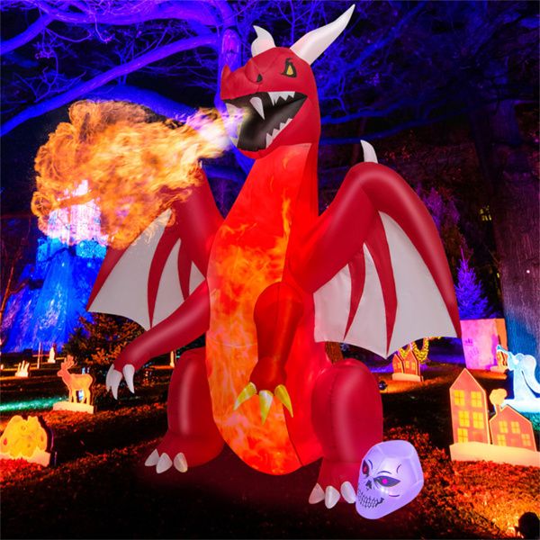 8FT Halloween Inflatable Dragon with Flame Effect and LED Lights - Monsta Online