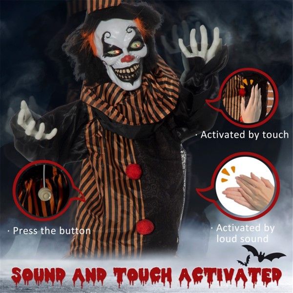 6.7ft Animatronic Halloween Clown – Motion and Sound Activated Decoration with Moving Head, Arms and Red Glowing Eyes - Monsta Online