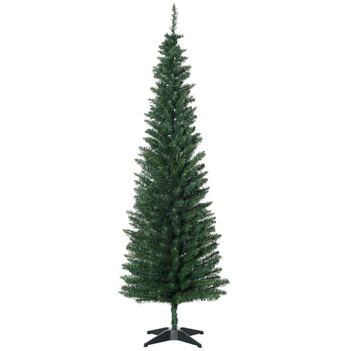 6FT Pencil Artificial Christmas Tree — 390 Tips, Unlit, Slim Hinged, Full Lush Appearance, Plastic Base - Monsta Online