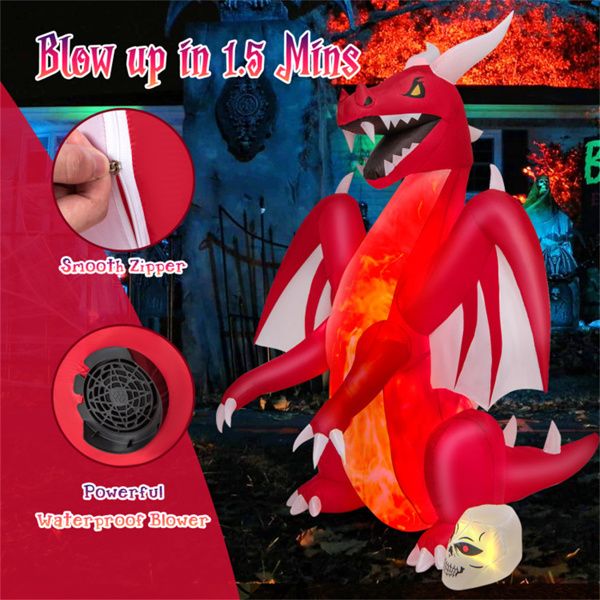 8FT Halloween Inflatable Dragon with Flame Effect and LED Lights - Monsta Online